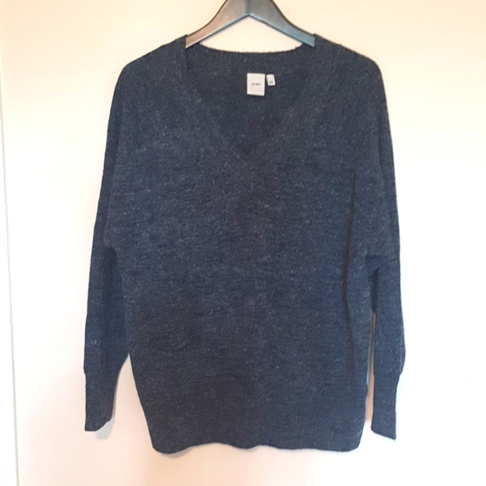ICHI dark blue heathered oversize v neck  knit sweater